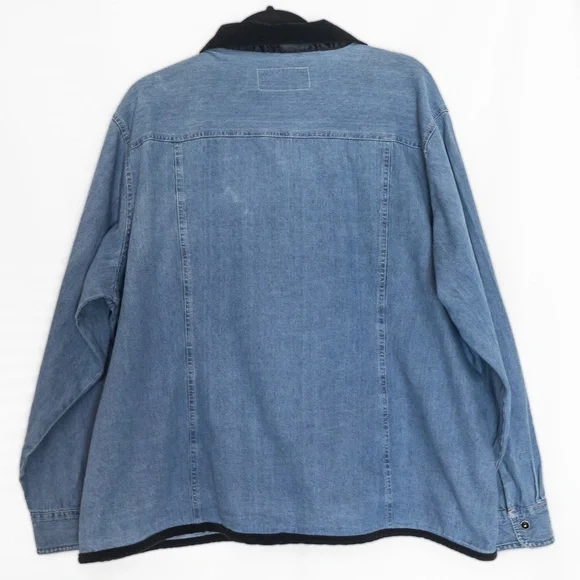 Denim Snap Front Shirt with Black Velvet Collar and Trim - Picture 2 of 6